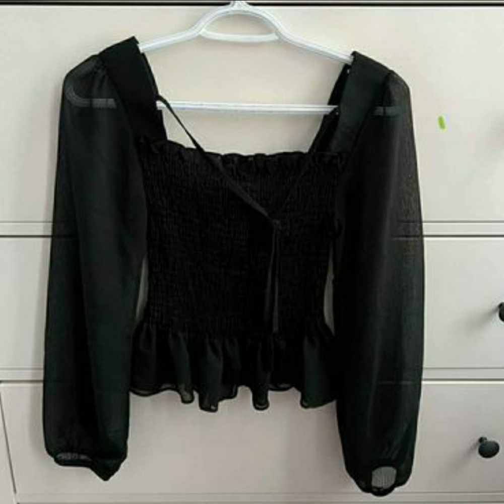 Oak and Fort Black Chiffon Blouse